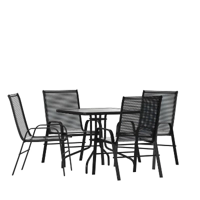 Flash Furniture 5 Piece Outdoor Patio Dining Set - Tempered Glass Patio Table, 4 Flex Comfort Stack Chairs 12 Flash Furniture 5 Piece Outdoor Patio Dining Set - Tempered Glass Patio Table, 4 Flex Comfort Stack Chairs - Image 12