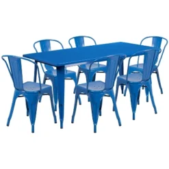 Flash Furniture Commercial Grade 31.5" X 63" Rectangular Metal Indoor-Outdoor Table Set With 6 Stack Chairs -Furniture GUEST 3865610d 6118 4462 b30c 22e6872c213e