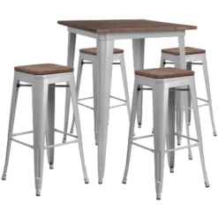 Flash Furniture 31.5" Square Metal Bar Table Set With Wood Top And 4 Backless Stools 5 Flash Furniture 31.5" Square Metal Bar Table Set With Wood Top And 4 Backless Stools -Furniture GUEST 38661e0c 9a03 4956 9699 dcef3b6c5ef8