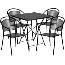 Flash Furniture Oia Commercial Grade 28" Square Indoor-Outdoor Steel Folding Patio Table Set With 4 Round Back Chairs -Furniture GUEST 38dee876 9543 4bab 968a 07c7fe263f8a