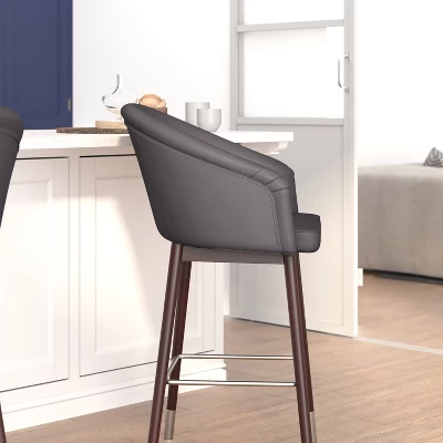 Flash Furniture Margo Commercial Grade Mid-Back Modern Barstool With Beechwood Legs And Curved Back - Set Of 2 4 Flash Furniture Margo Commercial Grade Mid-Back Modern Barstool With Beechwood Legs And Curved Back - Set Of 2 - Image 4