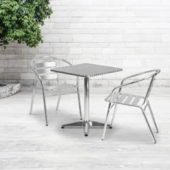Flash Furniture Lila 23.5'' Square Aluminum Indoor-Outdoor Table Set With 2 Slat Back Chairs