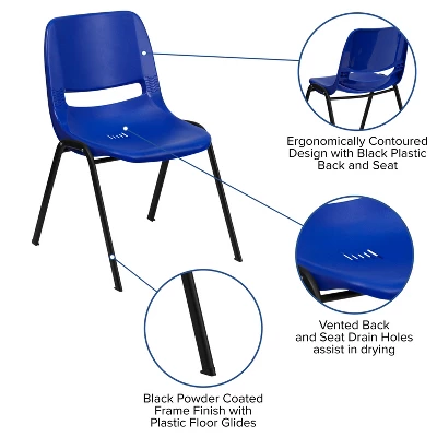 Flash Furniture HERCULES Series 440 Lb. Capacity Kid's Navy Ergonomic Shell Stack Chair With Black Frame And 14" Seat Height 3 Flash Furniture HERCULES Series 440 Lb. Capacity Kid's Navy Ergonomic Shell Stack Chair With Black Frame And 14" Seat Height - Image 3