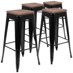 Flash Furniture 30" High Metal Indoor Bar Stool With Wood Seat - Stackable Set Of 4 -Furniture GUEST 3a815904 fb36 4e1b 8606 d9b25784347a