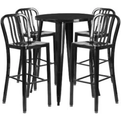 Flash Furniture Commercial Grade 30" Round Metal Indoor-Outdoor Bar Table Set With 4 Vertical Slat Back Stools 8 Flash Furniture Commercial Grade 30" Round Metal Indoor-Outdoor Bar Table Set With 4 Vertical Slat Back Stools -Furniture GUEST 3aa0c8ca 50a7 41df 8703 d66cb894c3d6