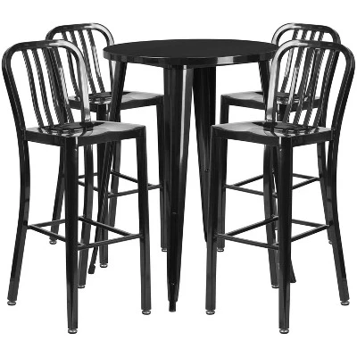 Flash Furniture Commercial Grade 30" Round Metal Indoor-Outdoor Bar Table Set With 4 Vertical Slat Back Stools 4 Flash Furniture Commercial Grade 30" Round Metal Indoor-Outdoor Bar Table Set With 4 Vertical Slat Back Stools - Image 4
