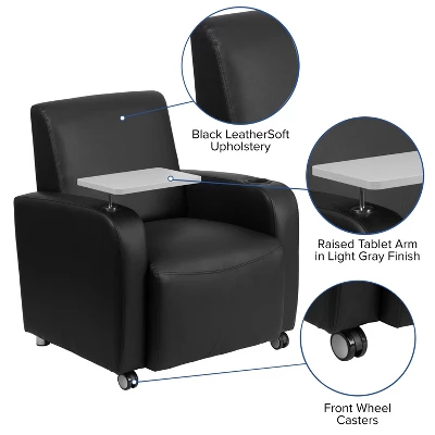 Flash Furniture LeatherSoft Guest Chair With Tablet Arm, Front Wheel Casters And Cup Holder 3 Flash Furniture LeatherSoft Guest Chair With Tablet Arm, Front Wheel Casters And Cup Holder - Image 3