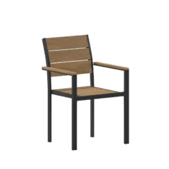 Flash Furniture Finch Commercial Grade Patio Chair With Arms, Stackable Side Chair With Faux Teak Poly Slats And Metal Frame -Furniture GUEST 3b36f41f b7f6 4e53 8f81 55cd980a6bb1