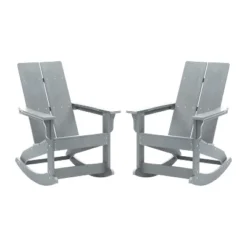 Flash Furniture Finn Modern Commercial Grade All-Weather 2-Slat Poly Resin Rocking Adirondack Chair With Rust Resistant Stainless Steel Hardware - Set Of 2 -Furniture GUEST 3b59395e 6fdd 4080 8065 1243e1416b52