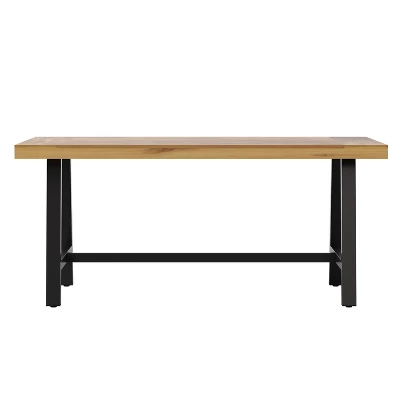 Flash Furniture All Weather Commercial Acacia Wood Top Patio Table With Metal Base-Natural/Black 8 Flash Furniture All Weather Commercial Acacia Wood Top Patio Table With Metal Base-Natural/Black - Image 8