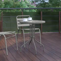 Flash Furniture Bellamy 23.75'' Silver Round Tempered Glass Metal Table -Furniture GUEST 3c73ff4a 702e 42e6 9372 94a0f4b86067