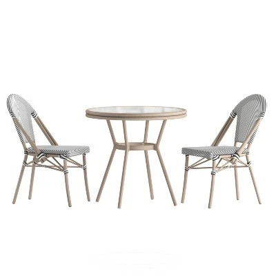 Flash Furniture Marseille Indoor/Outdoor Commercial Bistro 31.5" Table, Textilene, Glass Top With 2 Stack Chairs 10 Flash Furniture Marseille Indoor/Outdoor Commercial Bistro 31.5" Table, Textilene, Glass Top With 2 Stack Chairs - Image 10