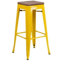 Flash Furniture 30" High Backless Metal Barstool With Square Wood Seat -Furniture GUEST 3f221c45 6c6b 4f3c 8ae5 c82dd98ca0b4