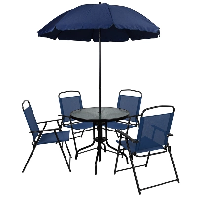 Flash Furniture Nantucket 6 Piece Patio Garden Set With Table, Umbrella And 4 Folding Chairs 16 Flash Furniture Nantucket 6 Piece Patio Garden Set With Table, Umbrella And 4 Folding Chairs - Image 16