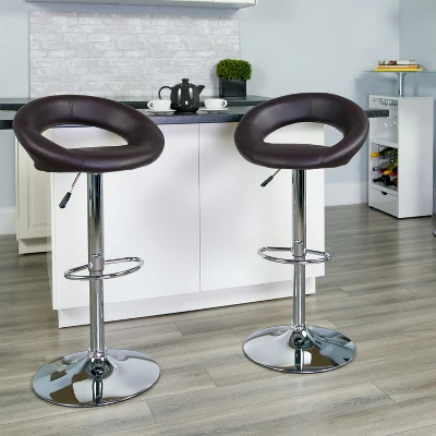 Flash Furniture Contemporary Vinyl Rounded Orbit-Style Back Adjustable Height Barstool With Chrome Base 1 Flash Furniture Contemporary Vinyl Rounded Orbit-Style Back Adjustable Height Barstool With Chrome Base