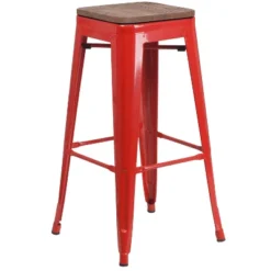 Flash Furniture 30" High Backless Metal Barstool With Square Wood Seat -Furniture GUEST 3fbac8c4 4e67 472c 92f3 750d43ee9f6a