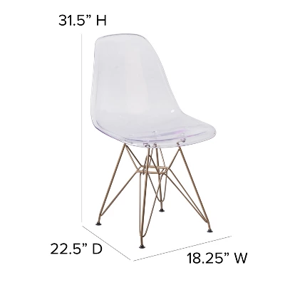 Flash Furniture Elon Series Ghost Chair With Gold Metal Base 3 Flash Furniture Elon Series Ghost Chair With Gold Metal Base - Image 3
