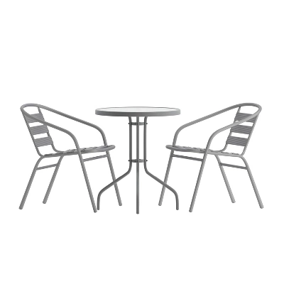 Flash Furniture Lila 23.75'' Round Glass Metal Table With 2 Metal Aluminum Slat Stack Chairs 13 Flash Furniture Lila 23.75'' Round Glass Metal Table With 2 Metal Aluminum Slat Stack Chairs - Image 13