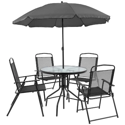 Flash Furniture Nantucket 6 Piece Patio Garden Set With Table, Umbrella And 4 Folding Chairs 14 Flash Furniture Nantucket 6 Piece Patio Garden Set With Table, Umbrella And 4 Folding Chairs - Image 14