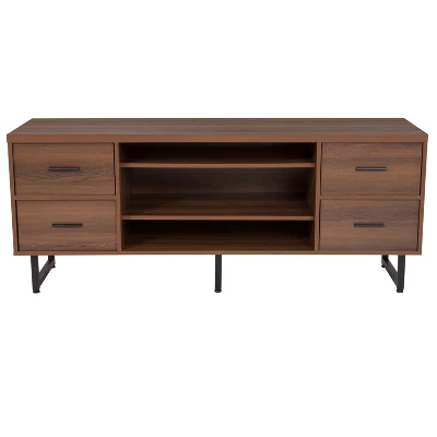 Flash Furniture Lincoln Collection TV Stand In Rustic Wood Grain Finish 1 Flash Furniture Lincoln Collection TV Stand In Rustic Wood Grain Finish