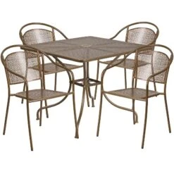 Flash Furniture Oia Commercial Grade 35.5" Square Indoor-Outdoor Steel Patio Table Set With 4 Round Back Chairs -Furniture GUEST 40a73fb3 d6db 4b4d 97bf 04ee5a32764d