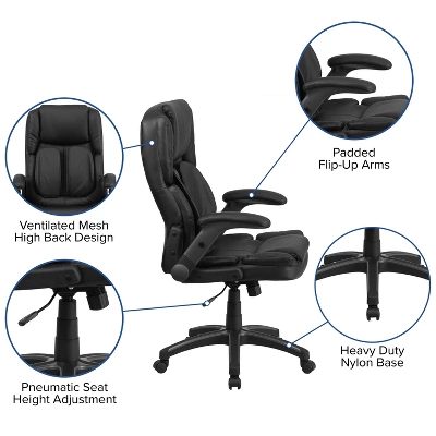 Flash Furniture Hansel Extreme Comfort High Back Black LeatherSoft Executive Swivel Ergonomic Office Chair With Flip-Up Arms 3 Flash Furniture Hansel Extreme Comfort High Back Black LeatherSoft Executive Swivel Ergonomic Office Chair With Flip-Up Arms - Image 3