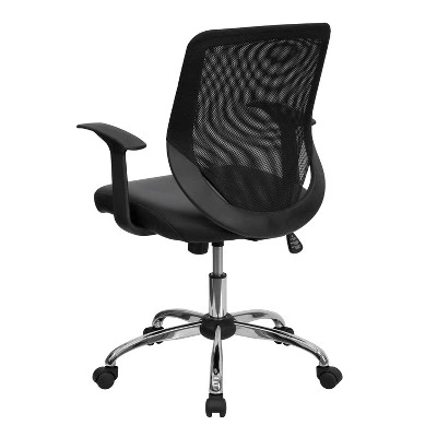 Flash Furniture Mid-Back Mesh Tapered Back Swivel Task Office Chair With LeatherSoft Seat, Chrome Base And T-Arms 1 Flash Furniture Mid-Back Mesh Tapered Back Swivel Task Office Chair With LeatherSoft Seat, Chrome Base And T-Arms