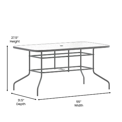 Flash Furniture Tory 31.5" X 55" Rectangular Tempered Glass Metal Table With Umbrella Hole 5 Flash Furniture Tory 31.5" X 55" Rectangular Tempered Glass Metal Table With Umbrella Hole - Image 5