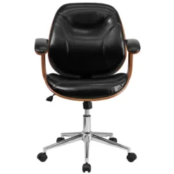 Flash Furniture Tansia Mid-Back Black LeatherSoft Executive Ergonomic Wood Swivel Office Chair With Arms -Furniture GUEST 4188d00b 6357 4e8f 827d c72bd95de984