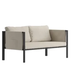 Flash Furniture Lea Indoor/Outdoor Loveseat With Cushions - Modern Steel Framed Chair With Storage Pockets -Furniture GUEST 4307527a 7295 4c64 bb67 529fceb732b3