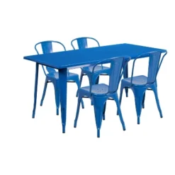 Flash Furniture Commercial Grade 31.5" X 63" Rectangular Metal Indoor-Outdoor Table Set With 4 Stack Chairs -Furniture GUEST 437bc41d 13d4 4603 8f43 85e970eb0210