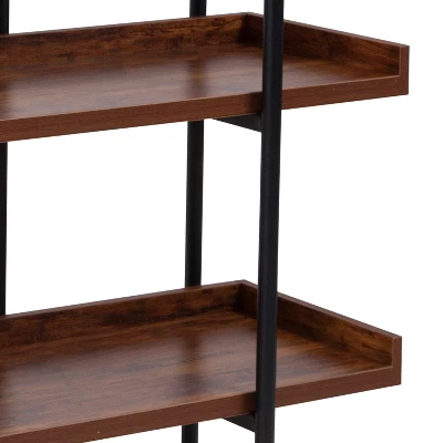 Flash Furniture Mayfair 3 Shelf 35"H Storage Display Unit Bookcase With Black Metal Frame In Rustic Wood Grain Finish 5 Flash Furniture Mayfair 3 Shelf 35"H Storage Display Unit Bookcase With Black Metal Frame In Rustic Wood Grain Finish - Image 5