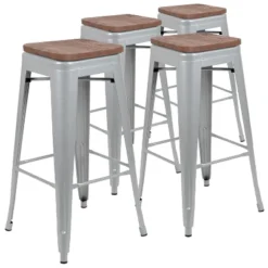 Flash Furniture 30" High Metal Indoor Bar Stool With Wood Seat - Stackable Set Of 4 -Furniture GUEST 443d5e99 c487 43b3 a992 79f723f9740d