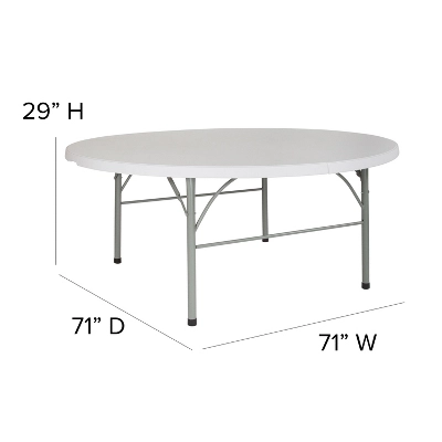 Flash Furniture 6-Foot Round Bi-Fold Granite White Plastic Banquet And Event Folding Table With Carrying Handle 3 Flash Furniture 6-Foot Round Bi-Fold Granite White Plastic Banquet And Event Folding Table With Carrying Handle - Image 3