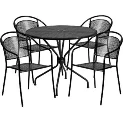 Flash Furniture Oia Commercial Grade 35.25" Round Indoor-Outdoor Steel Patio Table Set With 4 Round Back Chairs -Furniture GUEST 450ff015 06fa 4bc9 88f2 4ceedd7e5f44