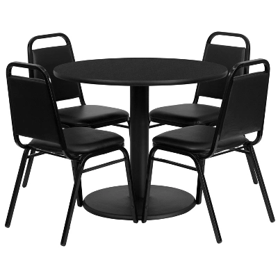 Flash Furniture 36'' Round Laminate Table Set With Round Base And 4 Trapezoidal Back Banquet Chairs 3 Flash Furniture 36'' Round Laminate Table Set With Round Base And 4 Trapezoidal Back Banquet Chairs - Image 3