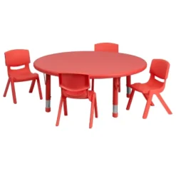Flash Furniture 45" Round Plastic Height Adjustable Activity Table Set With 4 Chairs -Furniture GUEST 460b6e5d b99d 437c 806d 0836284f2fa0