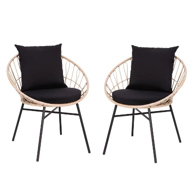 Flash Furniture Devon Set Of 2 Indoor/Outdoor Modern Papasan Style Rattan Rope Patio Chairs, PE Rattan With Cushions 11 Flash Furniture Devon Set Of 2 Indoor/Outdoor Modern Papasan Style Rattan Rope Patio Chairs, PE Rattan With Cushions - Image 11