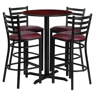 Flash Furniture 30'' Round Laminate Table Set With X-Base And 4 Ladder Back Metal Barstools 8 Flash Furniture 30'' Round Laminate Table Set With X-Base And 4 Ladder Back Metal Barstools - Image 8