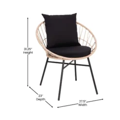Flash Furniture Devon 3-Piece Indoor/Outdoor Bistro Set, Papasan Style Rattan Rope Chairs, Glass Top Side Table & Cushions -Furniture GUEST 46cb761a 404d 4a87 8713 713f408166f0