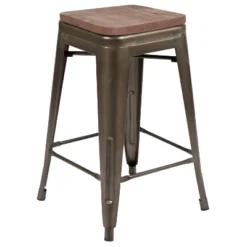 Flash Furniture 24" High Metal Counter-Height, Indoor Bar Stool With Wood Seat - Stackable Set Of 4 -Furniture GUEST 47983167 9064 4eac 98f0 fd93b190ac43