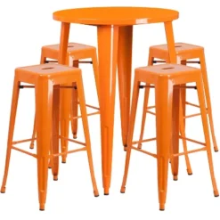 Flash Furniture Commercial Grade 30" Round Metal Indoor-Outdoor Bar Table Set With 4 Square Seat Backless Stools 16 Flash Furniture Commercial Grade 30" Round Metal Indoor-Outdoor Bar Table Set With 4 Square Seat Backless Stools -Furniture GUEST 47d9bf30 96c5 4899 882c b821f6bd4717