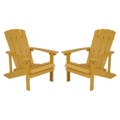 Flash Furniture Set Of 2 Charlestown All-Weather Poly Resin Wood Adirondack Chairs -Furniture GUEST 47f55bce ae47 4cd5 9aa8 7f6d4eb3b8d3