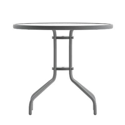 Flash Furniture Bellamy 31.5'' Silver Round Tempered Glass Metal Table 8 Flash Furniture Bellamy 31.5'' Silver Round Tempered Glass Metal Table - Image 8