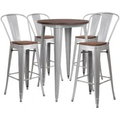 Flash Furniture 30" Round Metal Bar Table Set With Wood Top And 4 Stools 5 Flash Furniture 30" Round Metal Bar Table Set With Wood Top And 4 Stools -Furniture GUEST 4856eed9 12b8 475f a93b c1de8a484a73