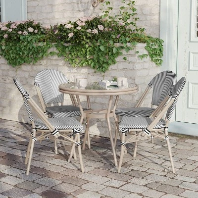 Flash Furniture Marseille Indoor/Outdoor Commercial Bistro 31.5" Table, Textilene, Glass Top With 4 Stack Chairs 3 Flash Furniture Marseille Indoor/Outdoor Commercial Bistro 31.5" Table, Textilene, Glass Top With 4 Stack Chairs - Image 3