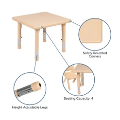 Flash Furniture 24" Square Plastic Height Adjustable Activity Table Set With 4 Chairs -Furniture GUEST 48cfab28 4951 49fe 885a 8bc8feb04f1a