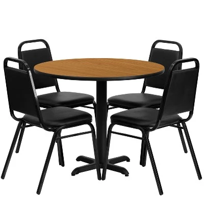 Flash Furniture 36'' Round Laminate Table Set With X-Base And 4 Trapezoidal Back Banquet Chairs 5 Flash Furniture 36'' Round Laminate Table Set With X-Base And 4 Trapezoidal Back Banquet Chairs - Image 5