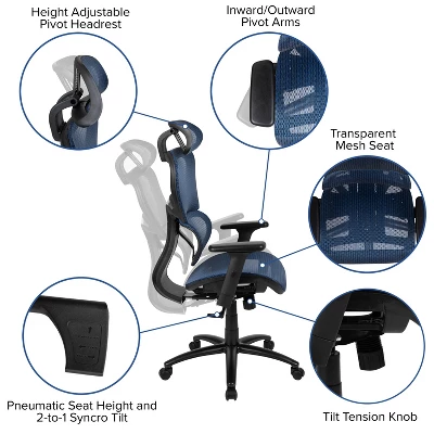 Flash Furniture Ergonomic Mesh Office Chair With 2-to-1 Synchro-Tilt, Adjustable Headrest, Lumbar Support, And Adjustable Pivot Arms 4 Flash Furniture Ergonomic Mesh Office Chair With 2-to-1 Synchro-Tilt, Adjustable Headrest, Lumbar Support, And Adjustable Pivot Arms - Image 4