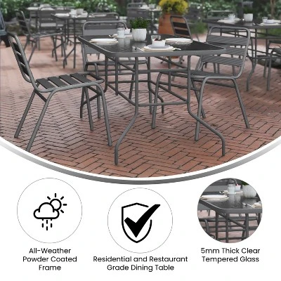 Flash Furniture Tory 31.5" X 55" Rectangular Tempered Glass Metal Table With Umbrella Hole 4 Flash Furniture Tory 31.5" X 55" Rectangular Tempered Glass Metal Table With Umbrella Hole - Image 4
